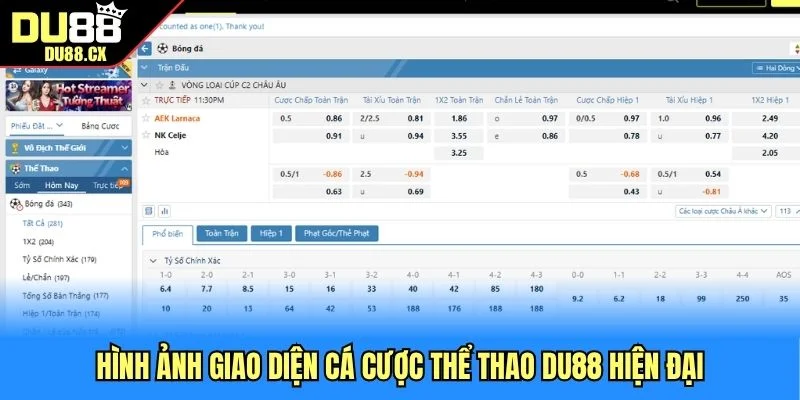 Hình ảnh giao diện cá cược thể thao DU88 hiện đại