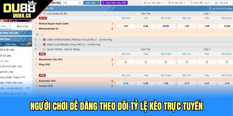 Người chơi dễ dàng theo dõi tỷ lệ kèo trực tuyến